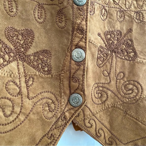 Vintage Suede Leather Vest • Brown Tan Embroidered Vintage Vest • AJ Leather - Picture 4 of 9